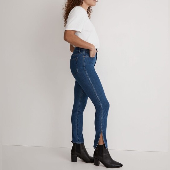 11" High-Rise Roadtripper Supersoft Jeans In Medium Indigo Wash Slit-Hem Edition